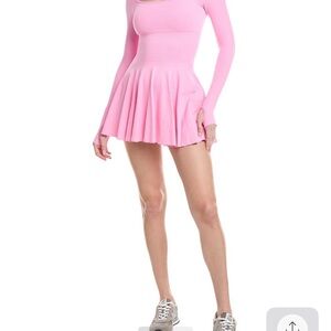 Pink Pleated Mini Skater Skirt for Athletic Wear